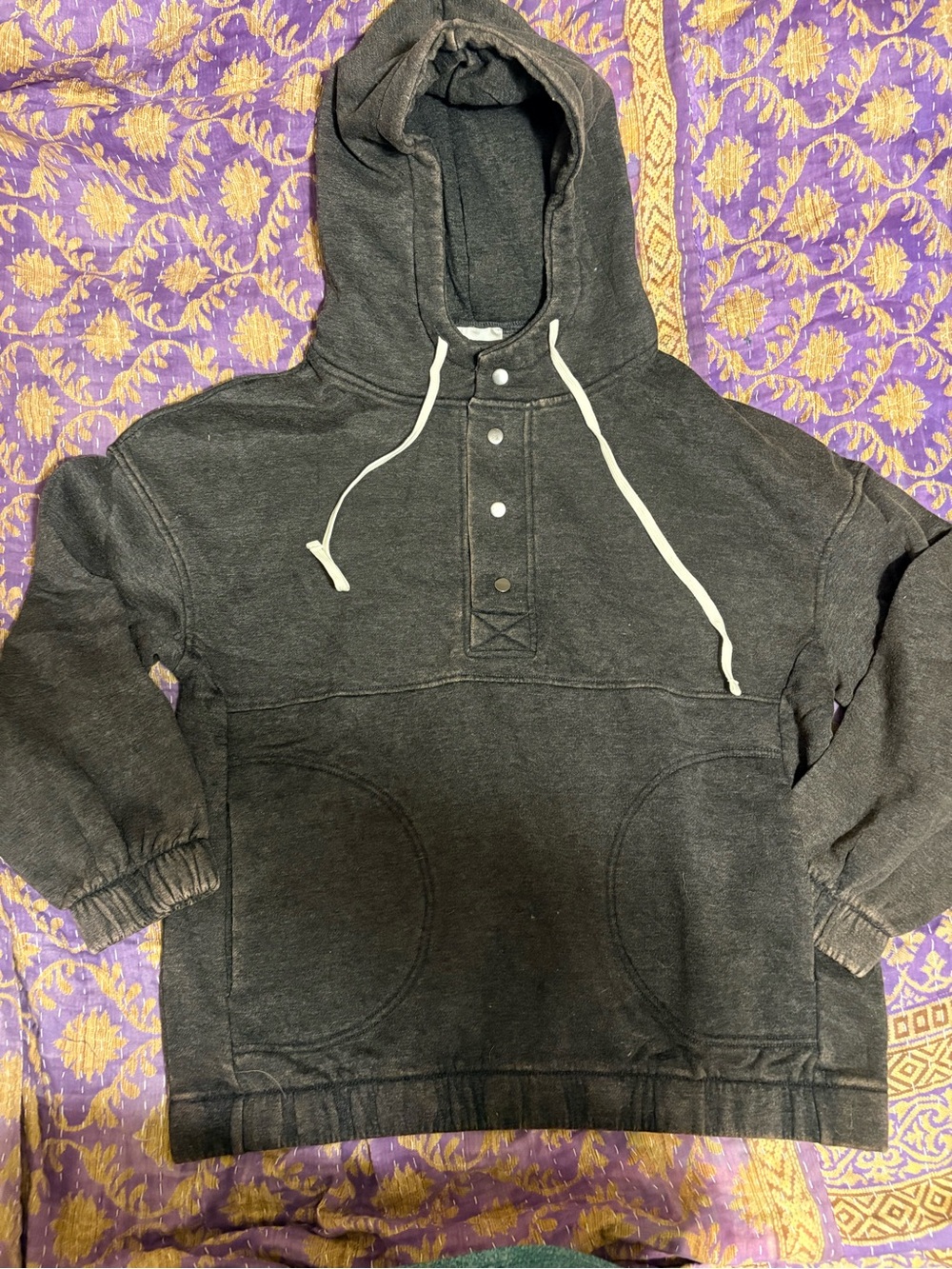 Zenana Outfitters Ash-Gray Hoodie Snap Sweatshirt with Drawstrings